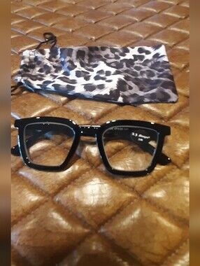 A.J. Morgan Black Square Frame Reading Glasses with Leopard Microfiber Pouch